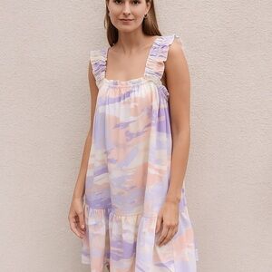 Entro Pastels Squared Neck Sleeves Tiered‎ Mini Dress Size Large